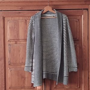 NY Collection black & white striped cardigan, size s